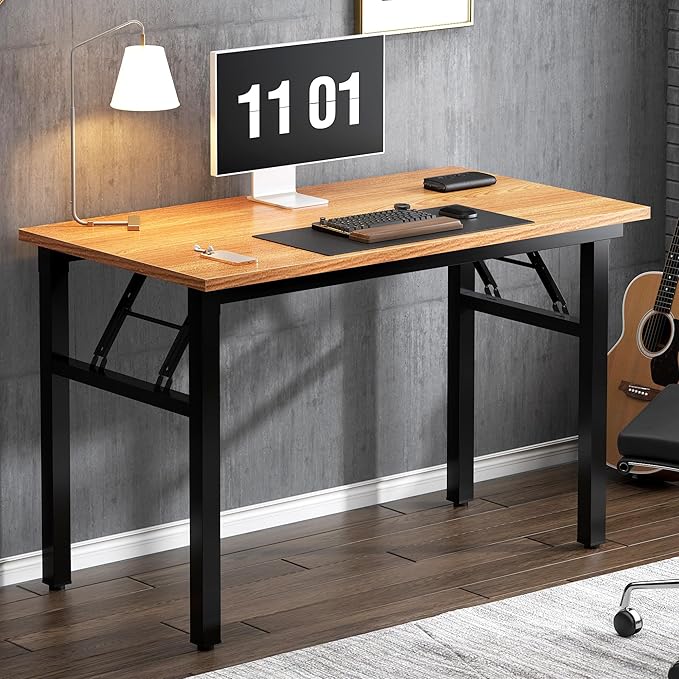 Need Folding Computer Desk - 39.4 Inch Foldable Office Writing Work Study Kids Student Teacher Home Bedroom Table for Small Space, Teak & Black