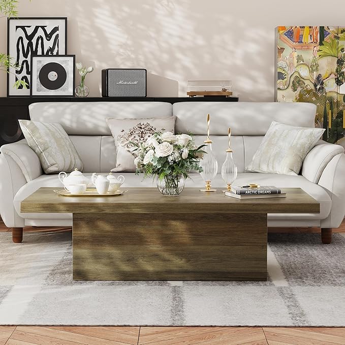 Farmhouse Coffee Table, 47.25" Modern Center Tables Wood Cocktail Table, Scratch-Resistant Accent Table with Sturdy Frame for Living Room, Home Office & Lounge