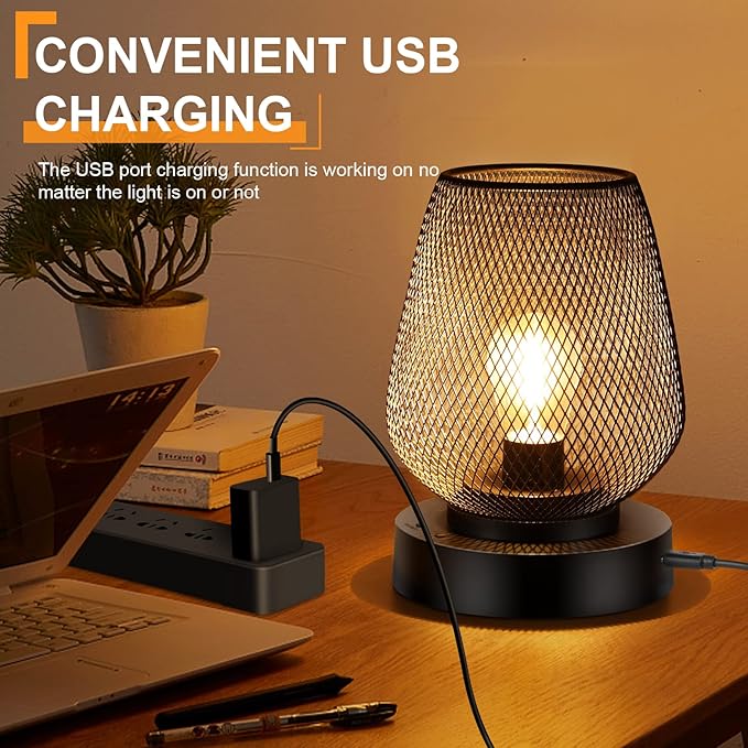 UBright 2 Pack Rechargeable Table Lamp Cordless Table Lamp Battery Operated Lights Metal with 4 Lighting Mode Indoor Outdoor Lights for Patio Bedroom Living Room (Bulb Included) Black