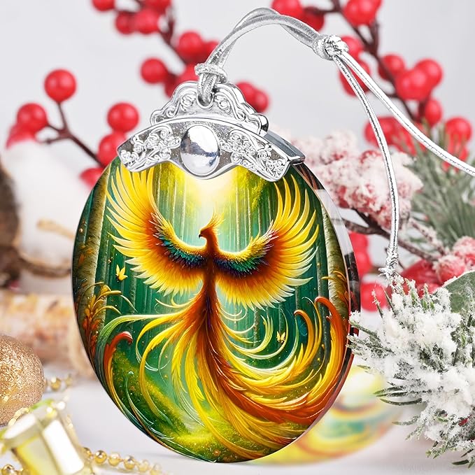 Phoenix Stained Glass Hanging Ornament - Christmas Tree Decoration, Holiday Home Decor, Gift Exchange Idea - Phoenix in Full Wings