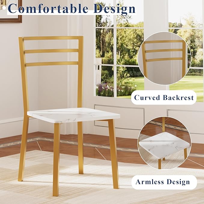 VECELO Small Round Dining Table Set for 2, Wood Tabletop with Strong Metal Frame, Modern Dinette with Chairs for Kitchen, Breakfast Nook Living Room, White & Gold
