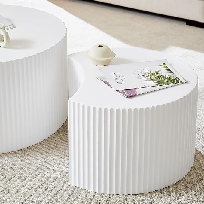 Nesting Coffee Table Set of 2, Modern Round Wooden Circle Accent Coffee Tables for Small Spaces Living Room Bedroom Balcony Office Drum Side Table