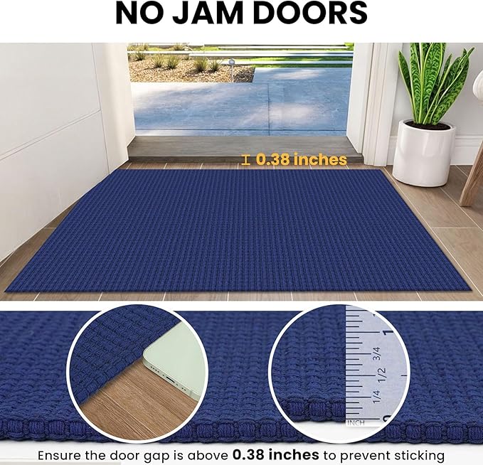 IOHOUZE Washable Runner Rug 2.6x10 Non Slip Rubber Backed Long Hallway Runner Entryway Runner Indoor, Kitchen Rugs Woven Cotton Floor Carpet for Hall Entrance, Royal Blue/Navy