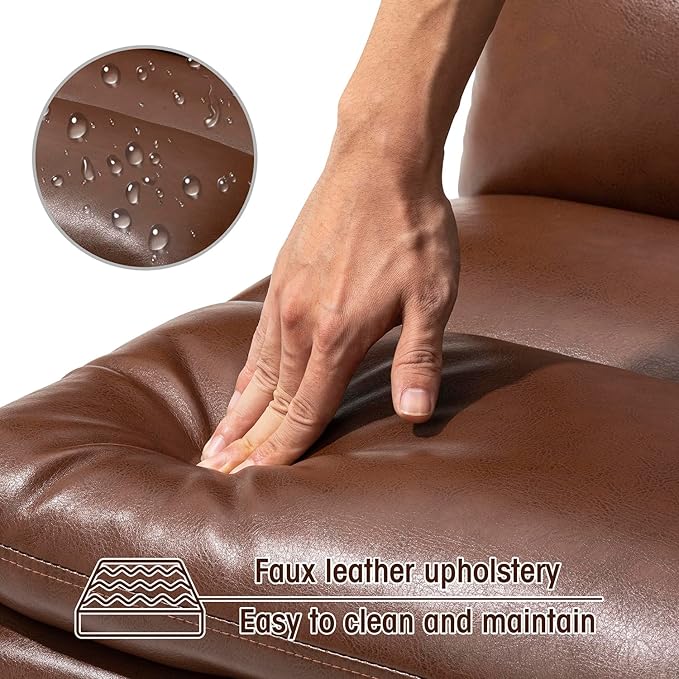 Glitzhome Mid Century Modern Accent Chair, Coffee Thick Leatherette with Metal Frame, Side Upholstered Leisure Chair for Living Room, Bedroom, Office, 1PC