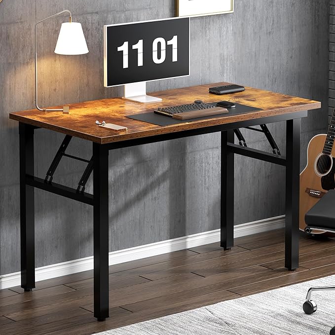 Need 39.4 inches Computer Desk for Small Space Small Folding Table Small Writing Desk Compact Desk Foldable Desk with BIFMA Certification, No Install Needed, Rustic Brown AC5-10060-FB