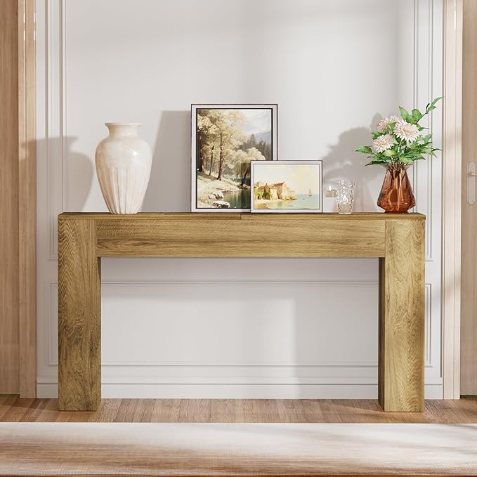 JUSTOGO 63" Long Console Table, Wood Entryway Table Behind The Couch, Rectangular Farmhouse Sofa Table with Heavy Duty Legs, Accent Furniture for Living Room, Entrance, Hallway, Foyer, Brown