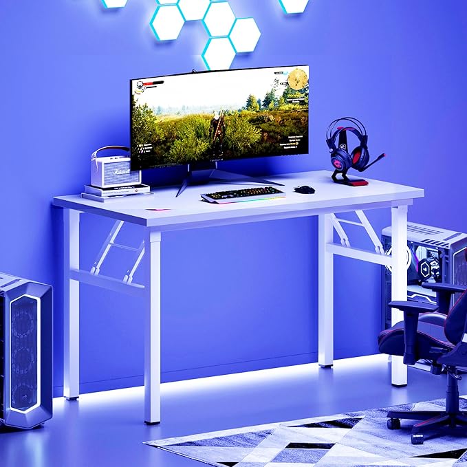 DlandHome Computer Desk Folding Table 39.4 inches Writing Desk for Small Space Folding Desk Laptop Desk No Assembly Required White&White