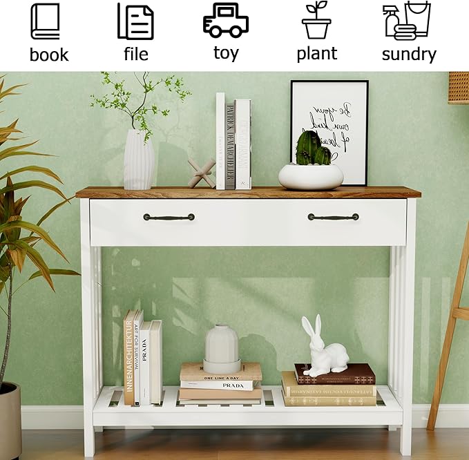 TaoHFE Farmhouse Narrow Console Table Modern Wooden,Living Room Tables Narrow Side Tables for Entryway,Entry Table with Storage Hallway SideTable with Drawers