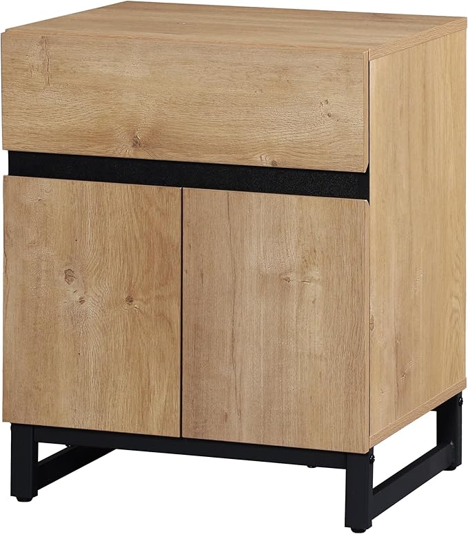 WAMPAT Modern End Table with 1 Drawer & 1 Storage Cabinet, Farmhouse Sofa Table with 2 Open Door, Wood Rustic Side End Table for Living Room, Nighstand for Bedroom, Oak