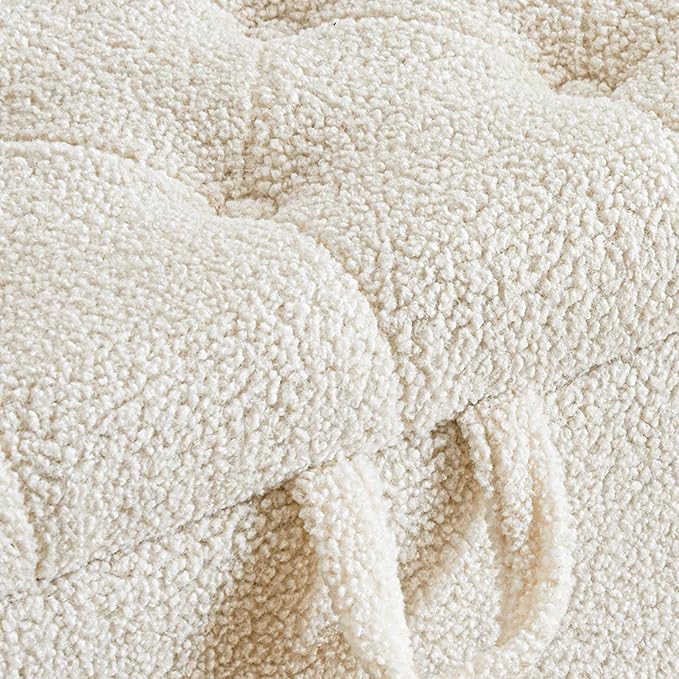 Furniliving 63” End of Bed Bench, Bedroom Bench with Button-Tufted, Large Upholstered Storage Ottoman Benches Entryway Bench with Storage Shoe Cabinet Bench, for Bedroom, Living Room, Faux Fur, White