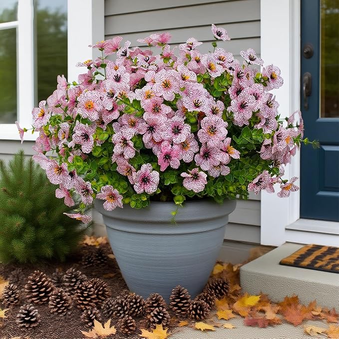 12 Bundles Artificial Flowers for Outdoor Indoor Fake Flowers uv Resistant Artificial Outdoor Flowers Fake Plants for Porch Garden Home Patio Decor(Pink)