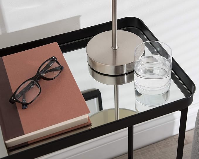 Kate and Laurel Celia Modern Side Table, 18 x 12 x 26, Black, Foldable Rectangular End Table for Storage and Display