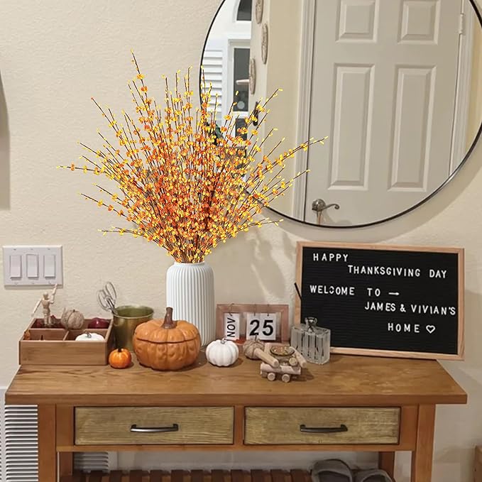 Sggvecsy 10 Pcs 29.5’’ Long Artificial Jasmine Flowers Tall Fake Flower Bouquet Faux Jasmine Plants Dry Branches for ThanksgivingAutumn Wedding Home Party Office Hotel Kitchen Decoration（Fall）