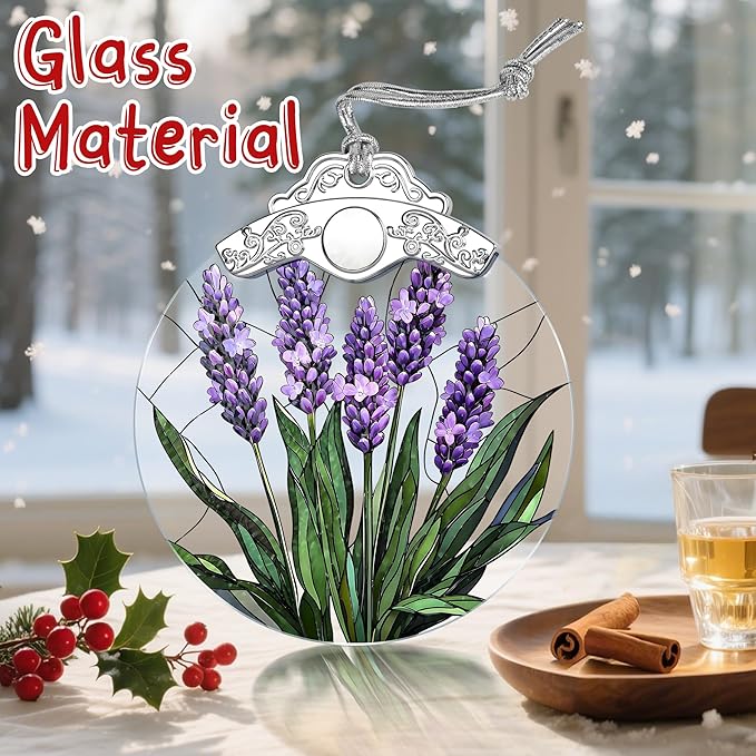 Stained Glass Ornament: Lavender Flower Christmas Ornament – Christmas Tree Decor & Holiday Decor | Flower Lovers Gifts, Gift Exchange & Gifts for Family, Coworkers, Friends & Her