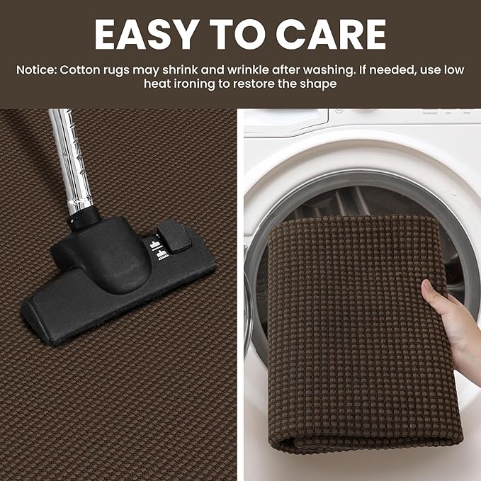 IOHOUZE Washable Runner Rug 2x6 Non Slip Runners for Hallways Entryway Runner Indoor, Kitchen Rugs Woven Cotton Floor Carpet for Kitchen Hall Entrance Bedroom, Brown