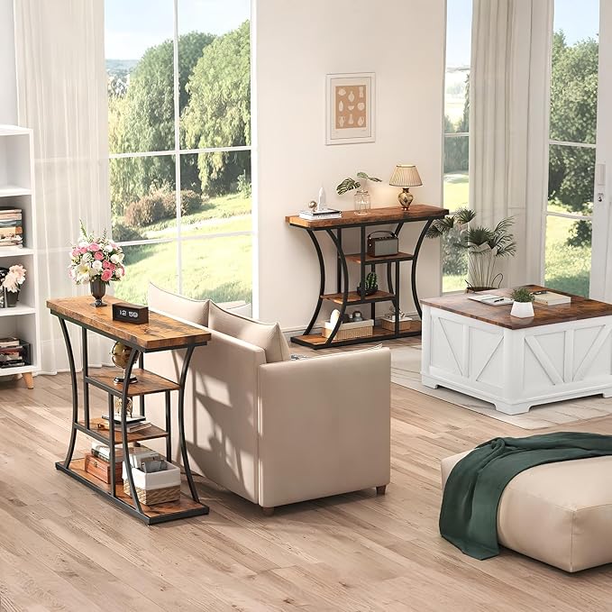 41.3" Industrial 4 - Tier Console Table with Curved Metal Frame, Narrow Long Sofa Table & Entryway Table with Storage Shelves for Living Room, Accent Table for Hallway Furniture Foyer