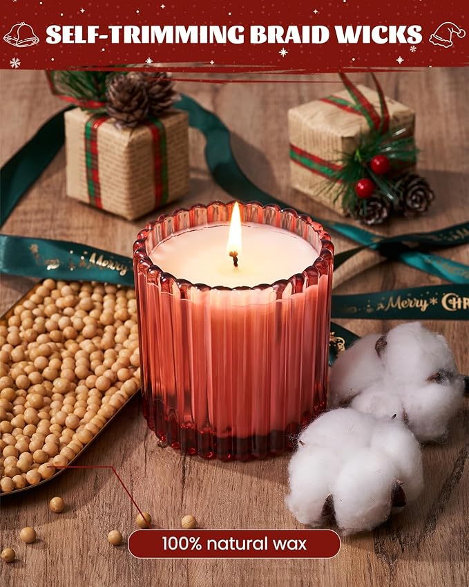 M&SENSE Holiday Soy Red Candles for Home Scented, Christmas Floral Poinsettia Non Toxic Candles, 9.2oz Natural Organic Clean Burning Up to 60 Hours, Christmas Home Decor Gifts for Women