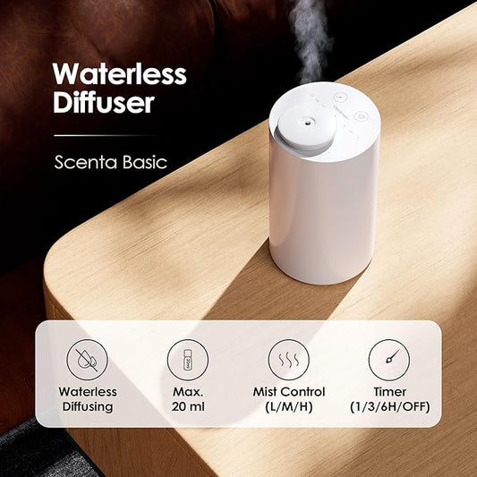 Airversa Waterless Essential Oil Diffuser Starter Kit with 30mL Fragrance Oil Inspired by Four Seasons Hotel, Battery Operated Mini Scent Air Machine Portable Diffuser for Home Car Office, White AN6