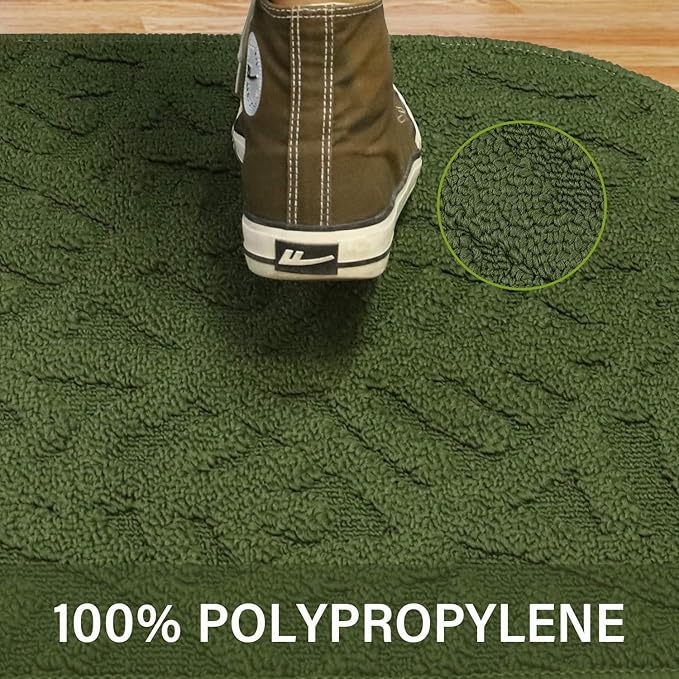 TOONOW Indoor Doormat Front Door Mat,30"x18", Low-Profile Machine Washable Kitchen Rug, Absorbent Mud Half Round Entrance Mat for Outdoors, Entryway, Patio, Bedroom, Olive Green