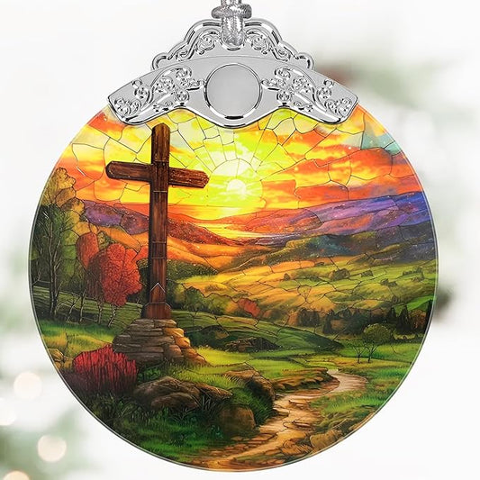 Christian Christmas Ornaments, 3" Stained Glass Christmas Decor, Cross Ornaments for Christmas Tree, Christmas Tree Decorations, Christian Gifts, Religious Gifts, Perfect for Tree, Window, Home Decor