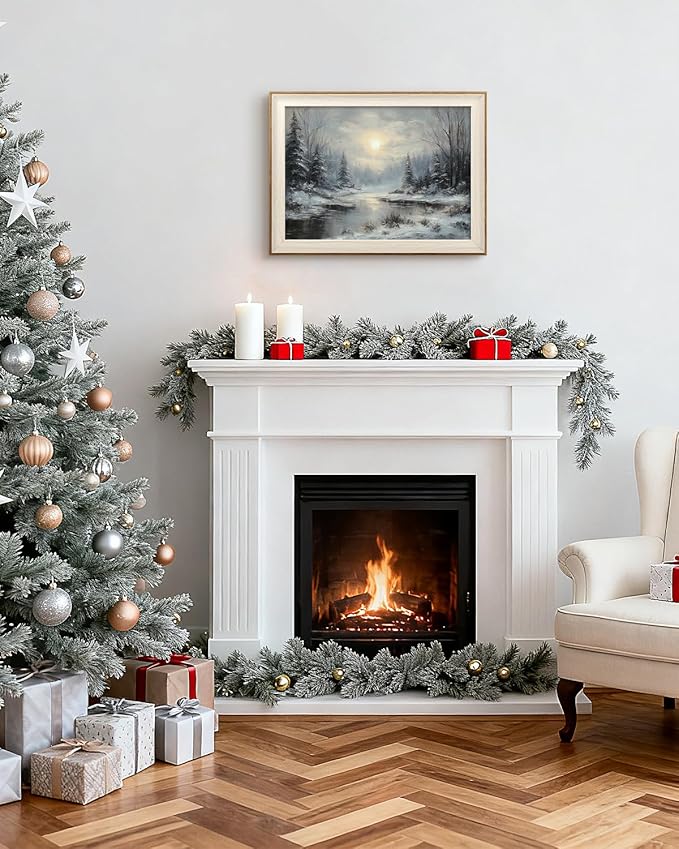 InSimSea Christmas Decor Framed Wall Art, Winter snow scene Canvas Painting, peaceful Home Decor, Unique Christmas Gifts For Table Wall Farmhouse Mantel Home Office 12L x 16W