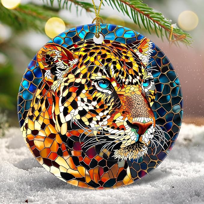 Christmas Tree Decorations Leopard Ornament, Colored Ceramic Christmas Tree Ornaments, Xmas Decorative Hanging Ornaments, Christmas Decor Indoor Home Holiday Party Gifts Leopard