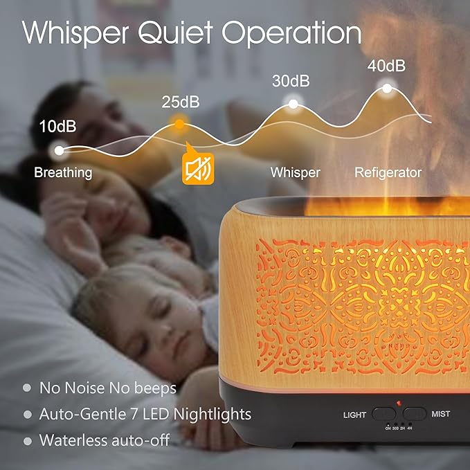 Earnest Living Essential Oil Diffuser Classic Flame Diffuser 200ml Timers Night Lights and Auto Off Function Home Office Humidifier Aromatherapy Diffusers for Essential Oils Wood