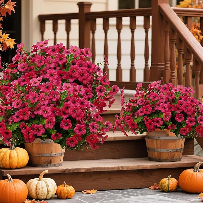 12 Bundles Artificial Flowers for Outdoor Indoor Fake Flowers uv Resistant Artificial Outdoor Flowers Fake Plants for Porch Garden Home Patio Decor (Rose Red)