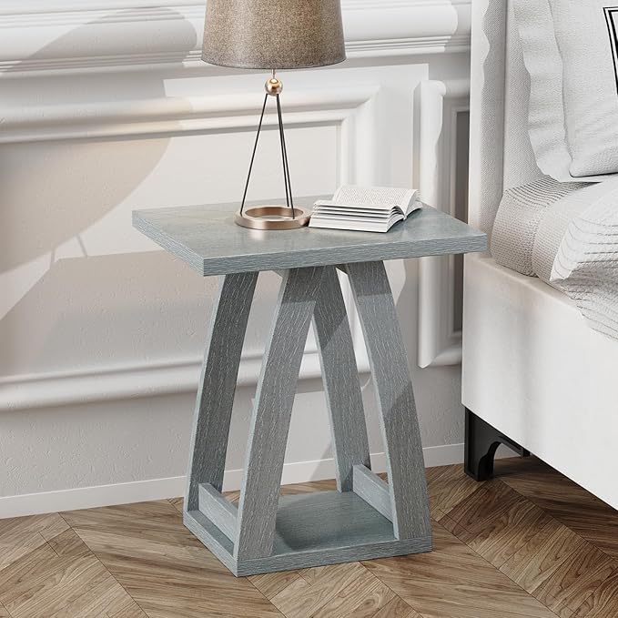 End Tables Living Room. Side Table Beside Sofa. Modern End Table for Living Room. Couch Side Table with Shelf. Slate Grey Wood Side Tables