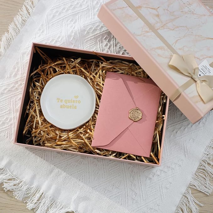 HOME SMILE I Love You Grandma Gifts in Spanish Ring Dish-Mother's Day Birthday Gifts for Grandmother-Te Quiero Abuela Regalos