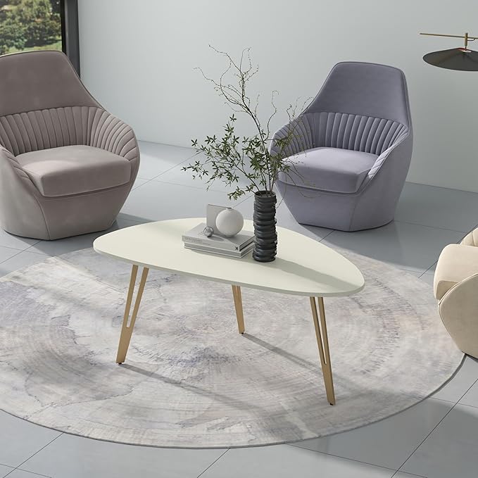 Manora Modern Simple White Wood Oval Coffee Table, Minimalist Tea Table for Living Room, Office, Apartment or Small Space