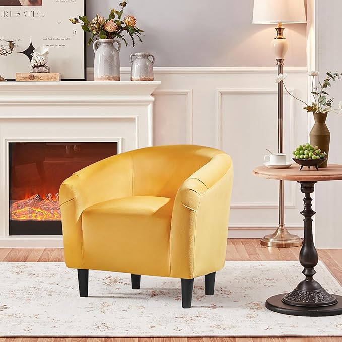 Yaheetech Accent Barrel Chair, Velvet Club Chair, Furry Sherpa Elegant Armchair with Cozy Soft Padded, Suitable for Living Room Bedroom Reception Room Office, Yellow