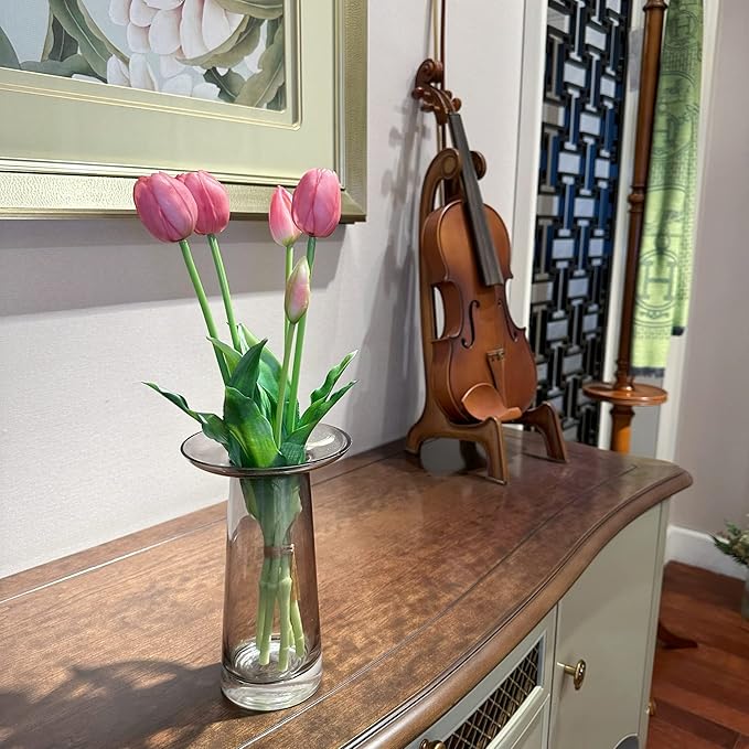 16-inch Premium Real Touch Fake Tulips, Artificial Flowers with Buds, Flexible Stem Easy to Shape, Faux Tulips (Vase not Included), 5-Pack Set of Tender Mauve