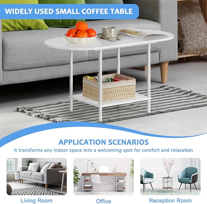 Small Oval Coffee Tables Modern Low Coffee Table for Small Space Mid Century Center Side Table with Open Shelving for Storage, Display, and Furniture Living Room & Home Office