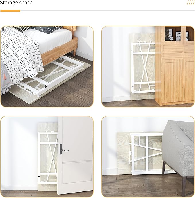 47 inch Folding Desk, Writing Gaming Computer Camping Table, No Assembly Required Home Office Desk, Natural and White