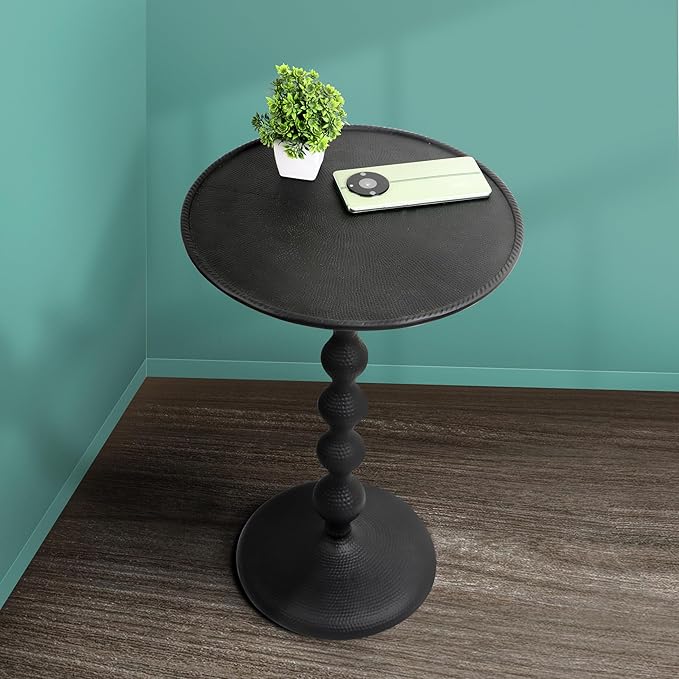 Alpha Living Home Round Metal End Tables for Living Room, Lightweight Metal Accent, Modern Side Table, Bedroom Nightstand, Small Coffee, Space-Saving, Easy Assembly 14.5" (Black)