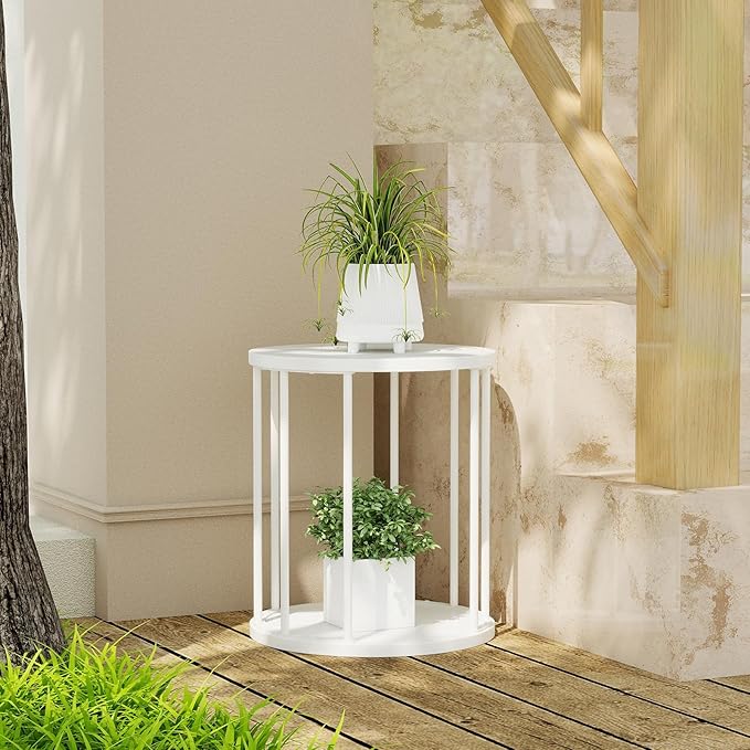 Plant Stand Indoor,small plant stool,Flower Pot Corner stand holder,Mid Century Heavy Duty Metal Tall Home Decor,Modern Round End Table,Small Rustic Display Stand for Living Room,Bedroom(White,14In)