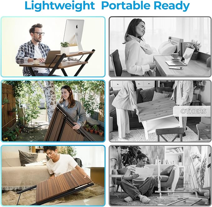 GreenForest No Assembly Folding Desk, 2-Tier Compact Computer Desk with Shelf, 30 inch Space Saving Foldable Table for Home Office, Dorm or Apartment, Portable Collapsible Sturdy Laptop Desk, Espresso