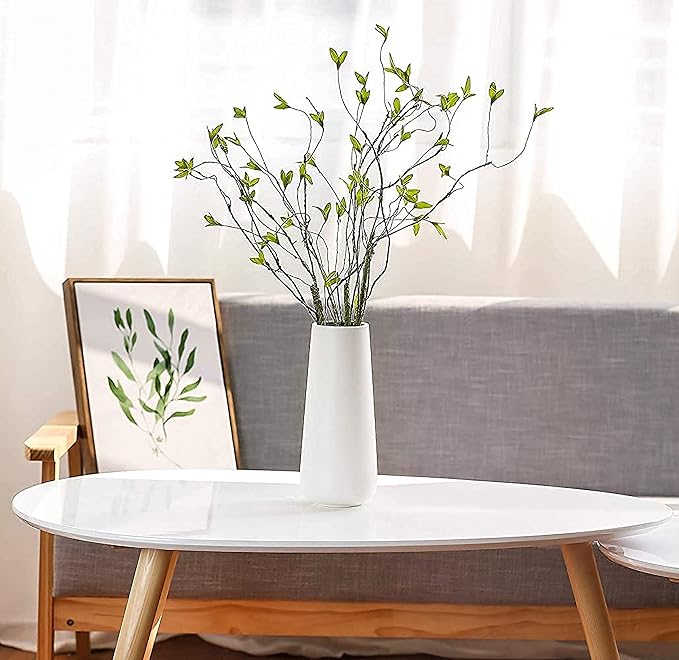 D'vine Dev 11 Inch Ceramic Flower Vase Matte Finishing, Minimalist Design for Home Décor, Bedroom, Living Room, Centerpieces, Office, White, VS-XH-D-2