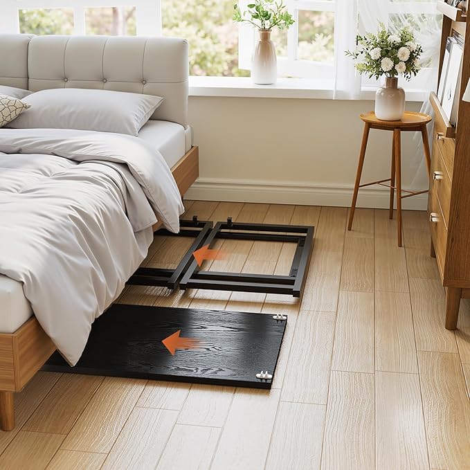 Folding Desk with Monitor Stand, 31.5 Inch Foldable Computer Desk with Hook, Sturdy Small Space Saving Writing Table for Home Office Dorm, Black