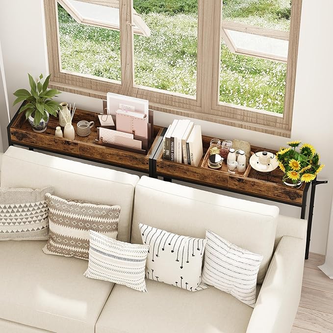 Narrow Console Table, 31.5" Entryway Table with Groove, Small Sofa Table for Hallway, Bedroom, Living Room, Foyer, Corridor, Office, Balcony, Rustic Brown