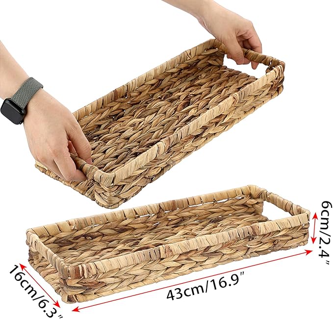 Sumnacon Bathroom Tray for Counter 16.9 Inch Water Hyacinth Bathroom Tray Over Toilet,Wicker Toilet Tank Tray Organizer Decorative Tray for Bathroom Toilet Vainty Kitchen Shelf Dining Table Desk