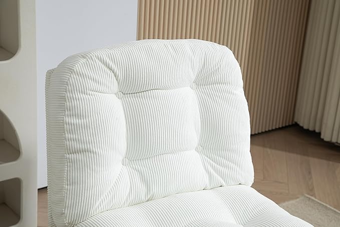 ZOBIDO Modern Accent Corduroy Chairs Comfy Upholstered Vanity Chairs for Bedroom Armchair Dining Chairs with Golden Metal Legs Desk Chair for Living Room（White