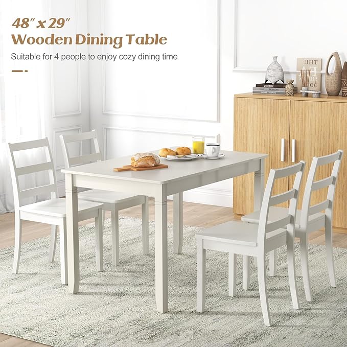 Giantex Dining Table for 4 People, 48” x 29” Kitchen Table with Wood Legs, Rectangular Dinner Table for Small Space, Apartment, Living Room, Dinette Table, Load 330 Lbs, Dining Room Table (White)