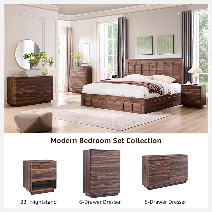 ACCOHOHO Nightstand Set of 2 with Charging Station, 22" Large Modern Bedside Table with 2 Drawers Storage,Push-to-Open End Table for Bedroom,Living Room,Brown