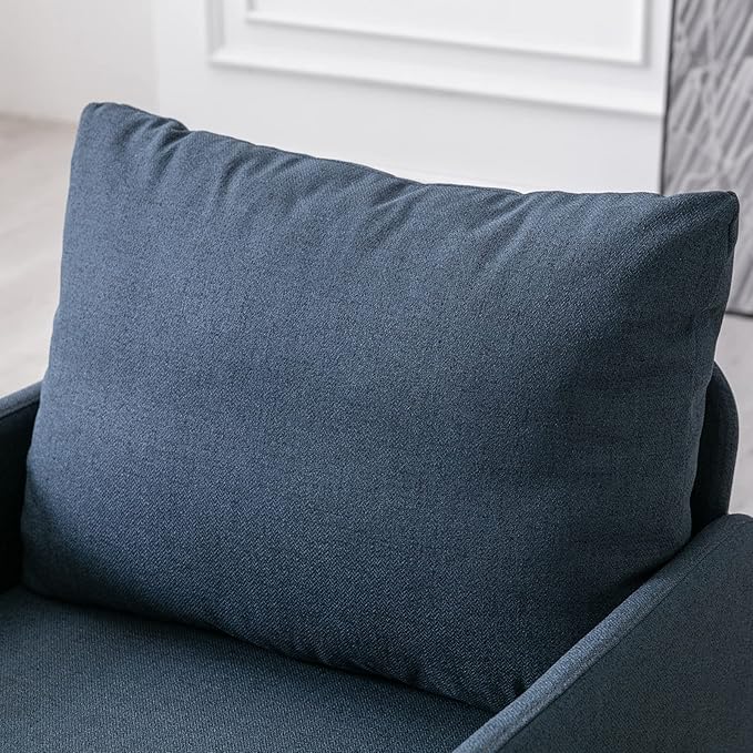 Linen Fabric Living Room Accent Chairs Bedroom Single Sofa Chair, Upholstered Reading Arm Chair Modern Couch w/Comfy Pillow for Waiting Room/Apartment/Dorm, Blue