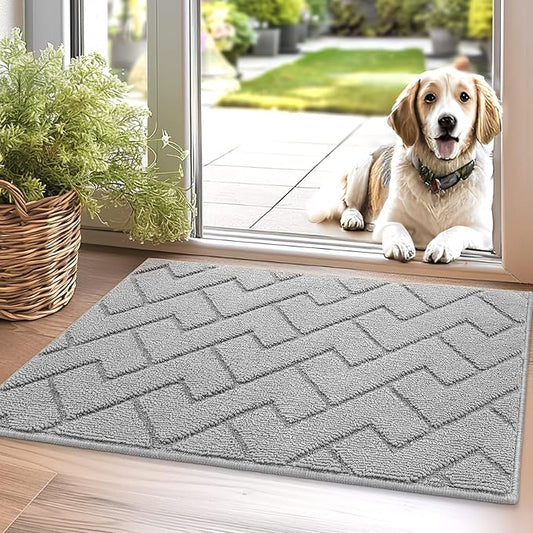 hicorfe Indoor Doormat,Front Back Door Mat TPR Backing Non Slip Mats 20"x31.5" Absorbent Resist Dirt Entrance Doormat Inside Floor for Entryway Washable Low-Profile(Light Grey)