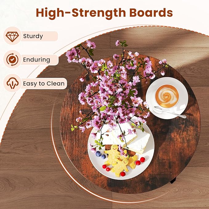 Giantex Round End Table, Small Side Table with Removable Fabric Basket, Modern Bedside Table with Metal Frame, Sofa Couch Accent Table for Small Space Living Room, Nightstand for Bedroom, Rustic Brown