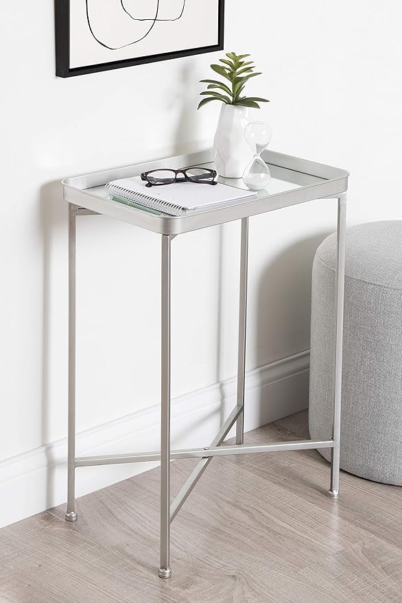Kate and Laurel Celia Modern Mirrored Tray Side Table, 18 x 12 x 26, Silver, Foldable Rectangular End Table for Storage and Display