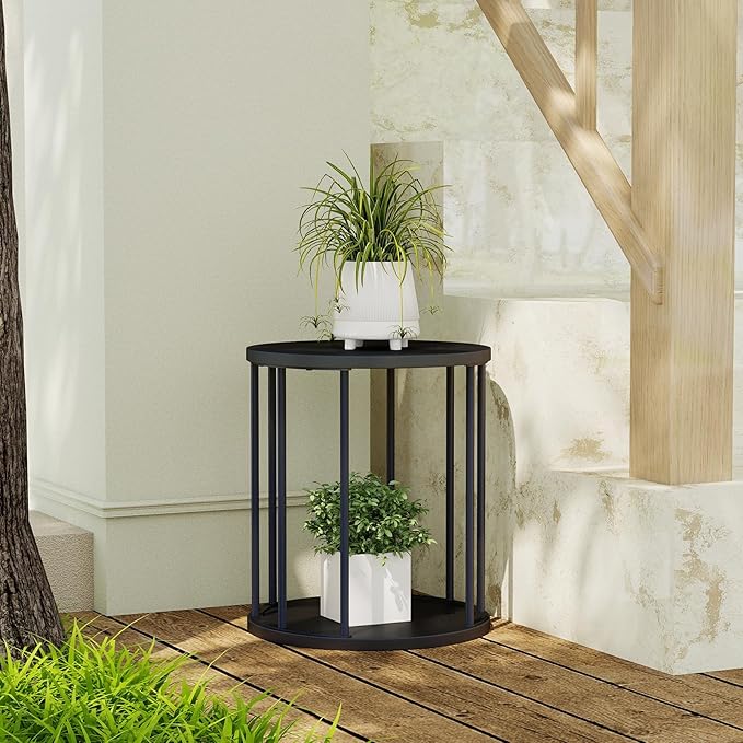 Plant Stand Indoor,small plant stool,Flower Pot Corner stand holder,Mid Century Heavy Duty Metal Tall Home Decor,Modern Round End Table,Small Rustic Display Stand for Living Room,Bedroom(Black,14In)